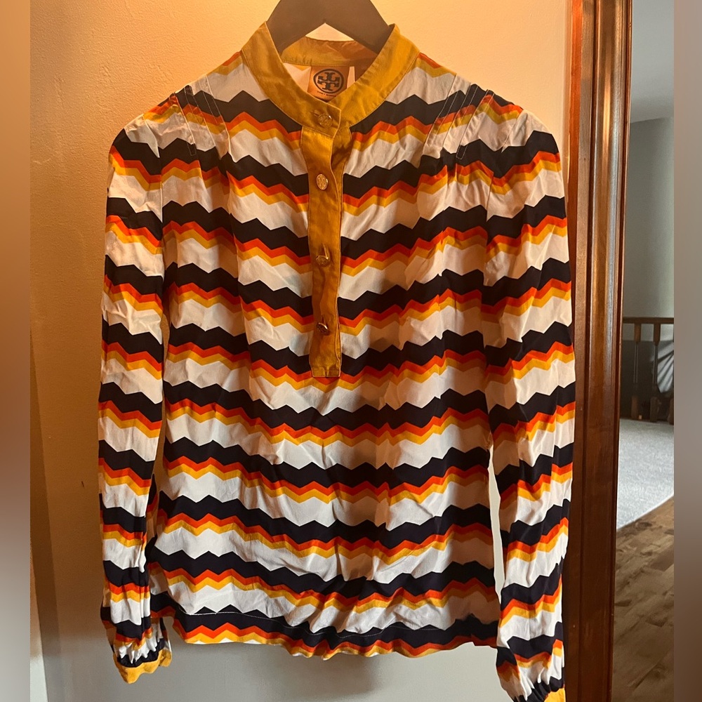 Tory Burch Silk Blouse with Vibrant Pattern